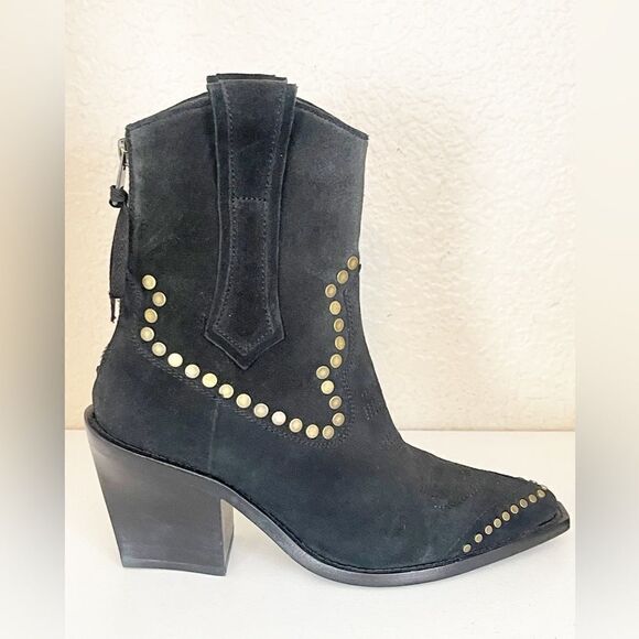 Zadig & Voltaire boots Cara Suede black studded Cowboy Boot 41/10 New - Picture 9 of 17